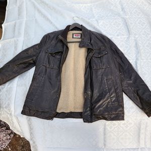 Levi Mens Vintage Leather Jacket XXL Brown Faux Motorcycle Style
